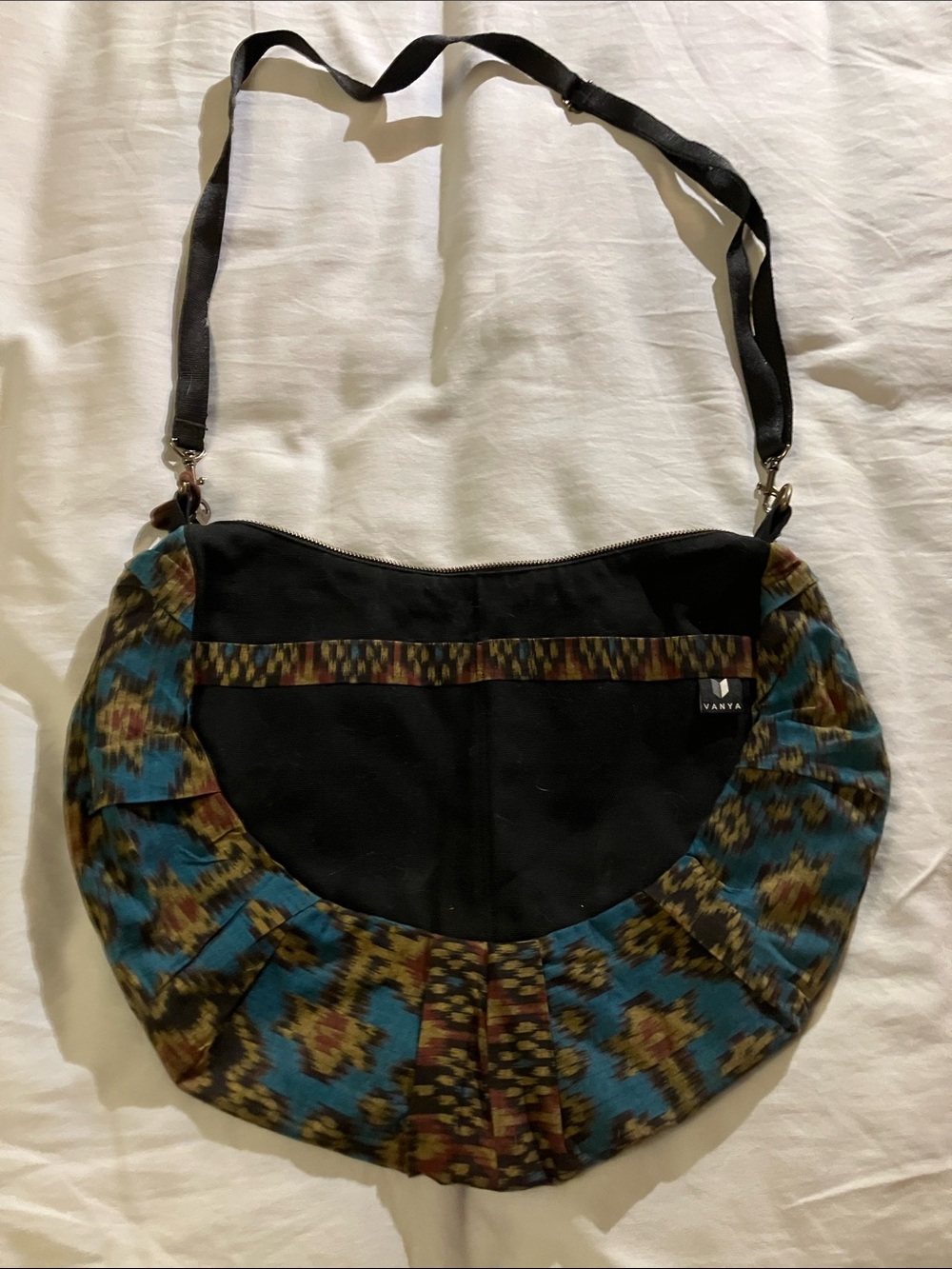 Vanya cross body hobo bag with 26” adjustable drop  Guatemalan fabric